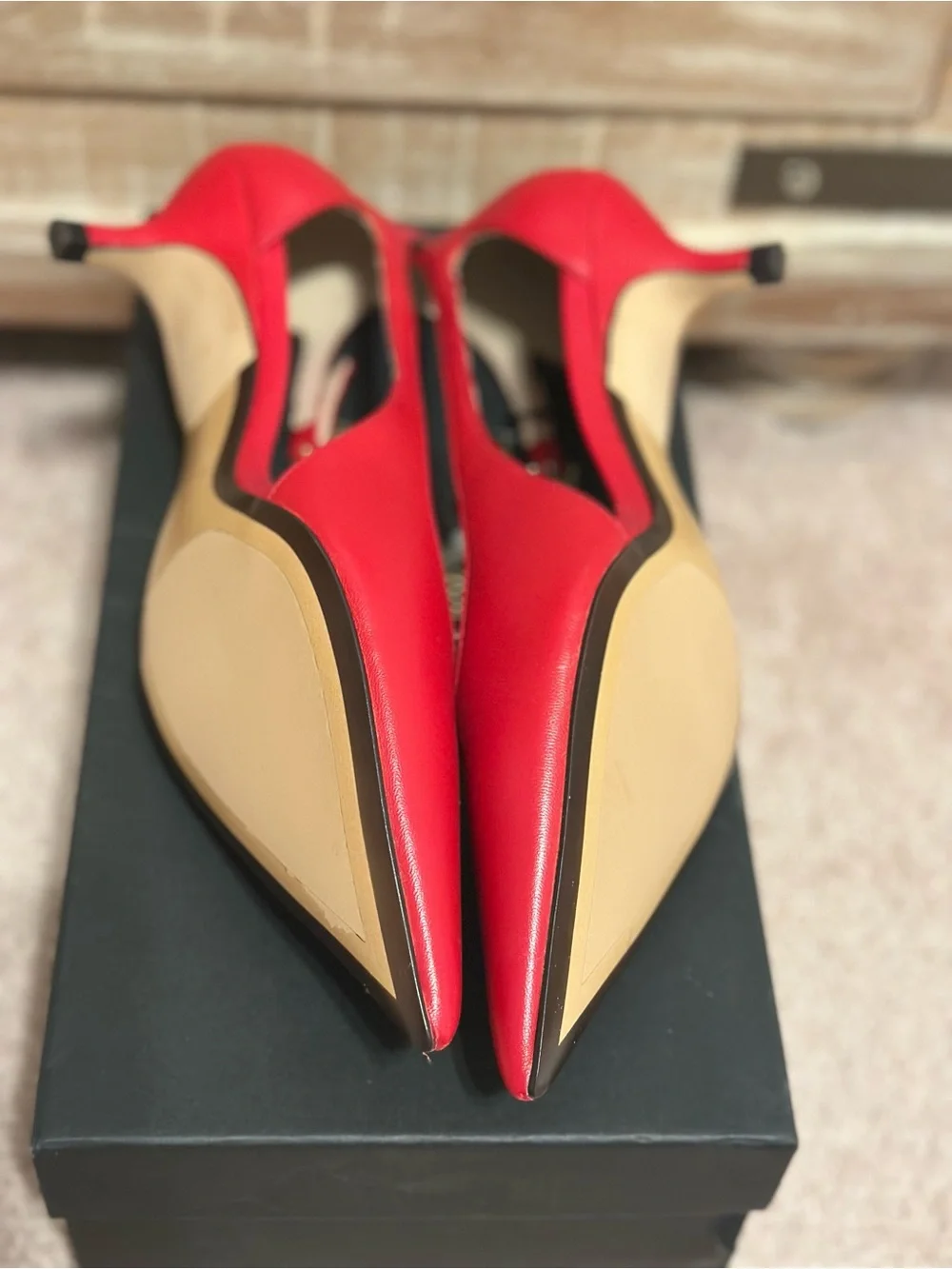 Massimo Dutti Red Leather Slingback Low Heel 37/6.5